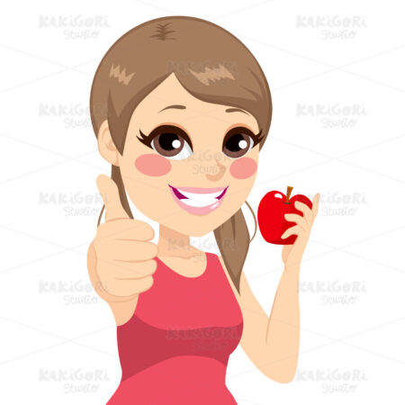Girl Apple Thumb Up Clipart Vector Illustration 02841