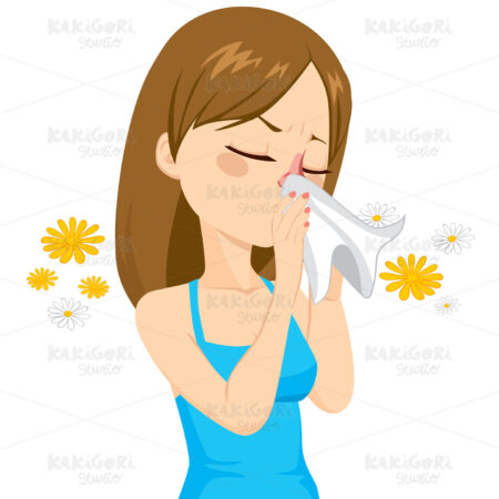 Girl Blowing Nose With Tissue Clipart Vector Illustration 02011