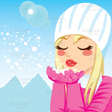 Girl Blowing Snow On Mountains Clipart Vector Illustration 01333