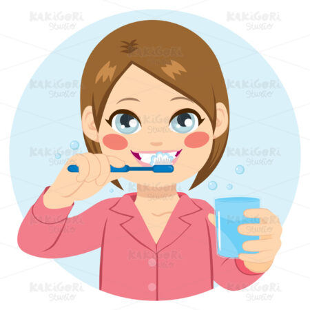 Girl Brushing Teeth Clipart Vector Illustration 03194