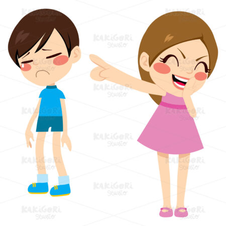Girl Bullying Boy Clipart Vector Illustration 01687