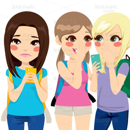 Girl Crying Reading Harassment Messages Clipart Vector Illustration 01676