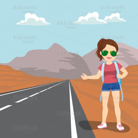Girl Doing Hitchhiking Clipart Vector Illustration 03398