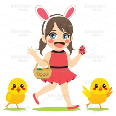 Girl Easter Chicks Clipart Vector Illustration 03889