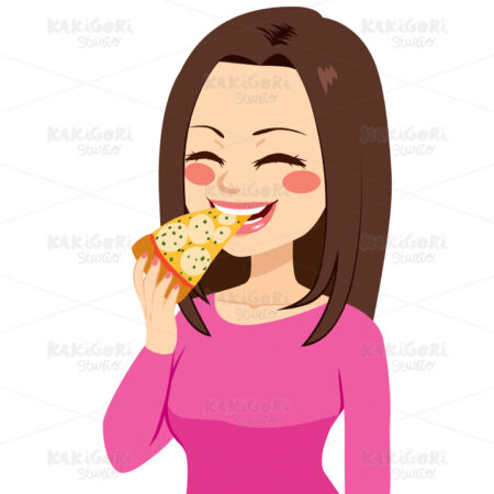 Girl Eating Pizza Clipart Vector Illustration 02872