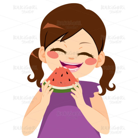 Girl Eating Watermelon Clipart Vector Illustration 03581
