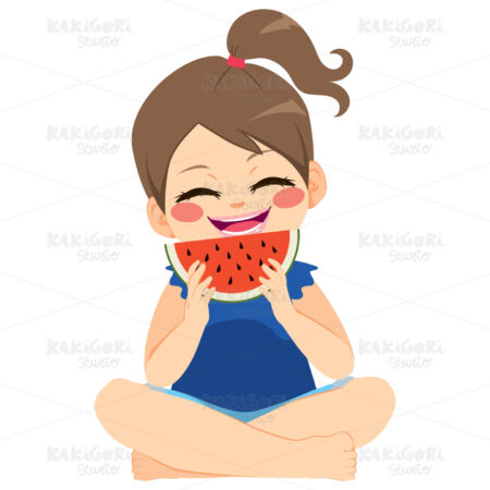 Girl Eating Watermelon Clipart Vector Illustration 03686