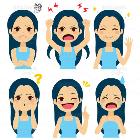 Girl Expressions Set Clipart Vector Illustration 03224