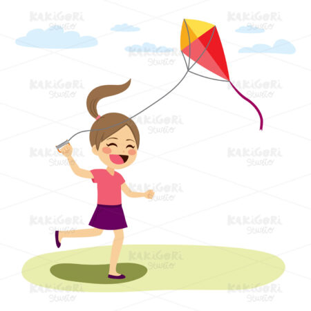 Girl Flying Kite Clipart Vector Illustration 03667