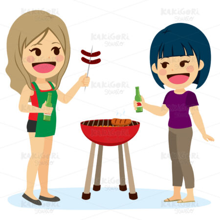 Girl Friends Barbecue Clipart Vector Illustration 03681