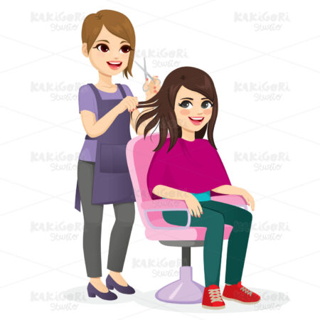 Girl Getting New Hairstyle Clipart Vector Illustration 04865