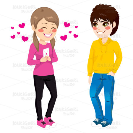 Girl Giving Love Letter Clipart Vector Illustration 02530