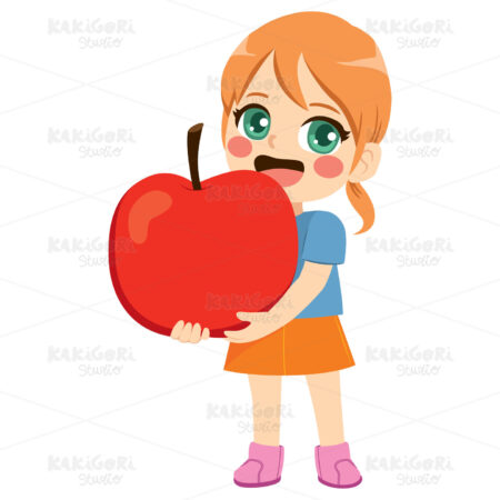 Girl Holding Apple Clipart Vector Illustration 04241