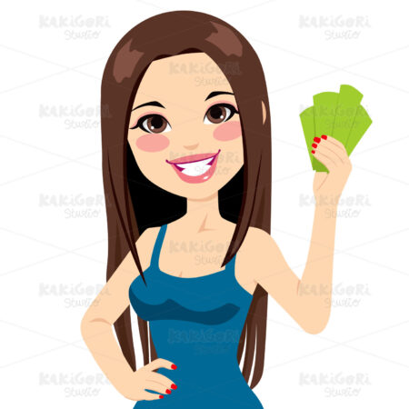 Girl Holding Bank Notes Clipart Vector Illustration 01023