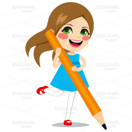Girl Holding Big Pencil Clipart Vector Illustration 01715