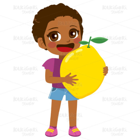 Girl Holding Lemon Clipart Vector Illustration 04250