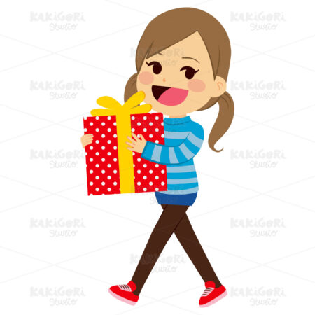 Girl Holding Present Clipart Vector Illustration 02979
