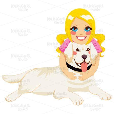 Girl Hugging Dog Clipart Vector Illustration 01516