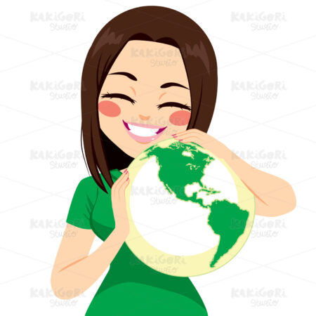 Girl Hugging World Clipart Vector Illustration 02742