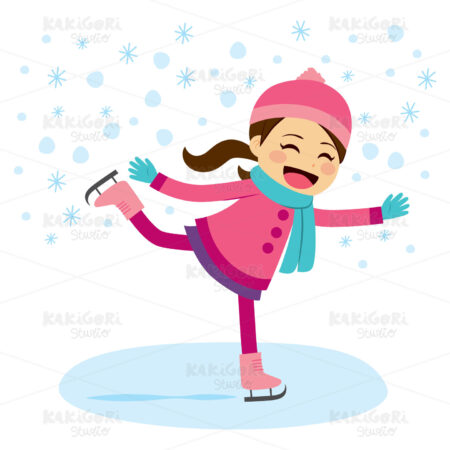 Girl Ice Skating Clipart Vector Illustration 02069
