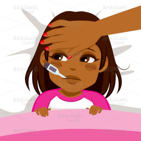Girl Ill In Bed Clipart Vector Illustration 02799