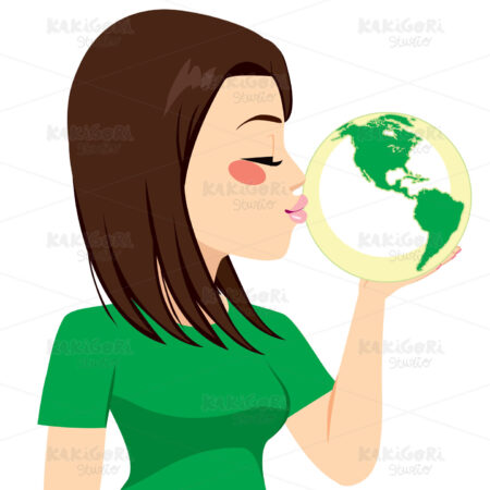 Girl Kissing Earth Clipart Vector Illustration 02740