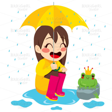 Girl Looking At Little Frog Clipart Vector Illustration 01637