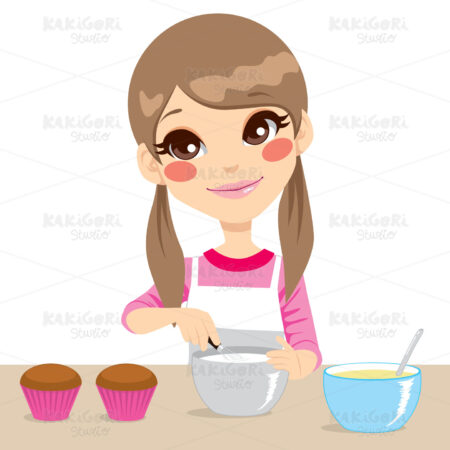 Girl Making Whipped Cream Clipart Vector Illustration 01310
