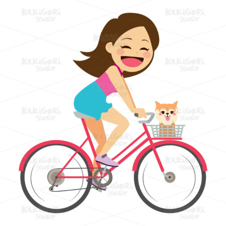 Girl on Bicycle Clipart Vector Illustration 03750