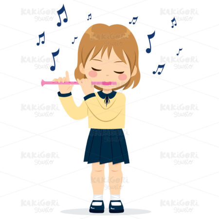 Girl Playing Flute Clipart Vector Illustration 04010