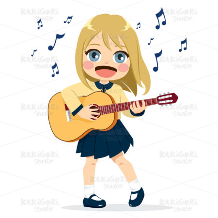 Girl Playing Guitar Clipart Vector Illustration 04020