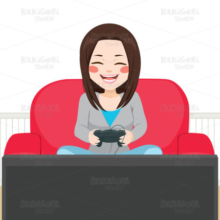 Girl Playing Video Game Clipart Vector Illustration 03462