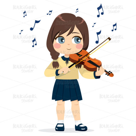 Girl Playing Violin Clipart Vector Illustration 04011