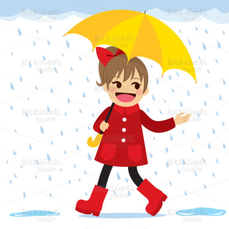 Girl Raining Spring Clipart Vector Illustration 03508