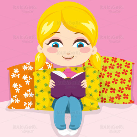 Girl Reading Book Clipart Vector Illustration 00580