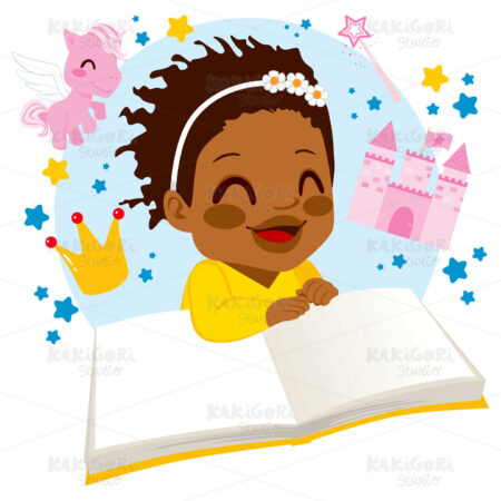 Girl Reading Fairy Tale Book Clipart Vector Illustration 01153