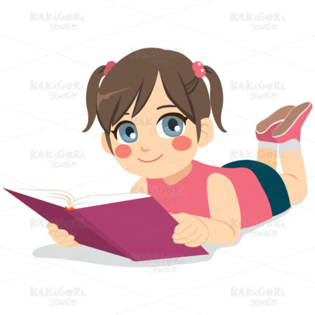 Girl Reading Fairy Tale Book Clipart Vector Illustration 03707