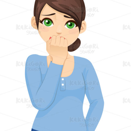 Girl Scared Biting Finger Nails Clipart Vector Illustration 04841