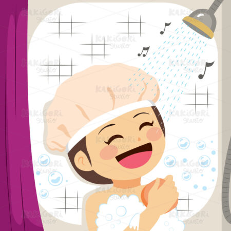 Girl Singing Shower Clipart Vector Illustration 04000