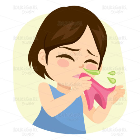 Girl Sneezing Runny Nose Clipart Vector Illustration 05174