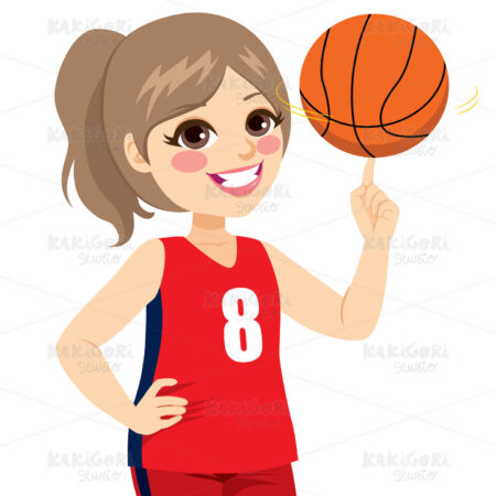 Girl Spinning Basketball Clipart Vector Illustration 03435