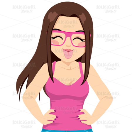 Girl Sticking Out Tongue Clipart Vector Illustration 01369