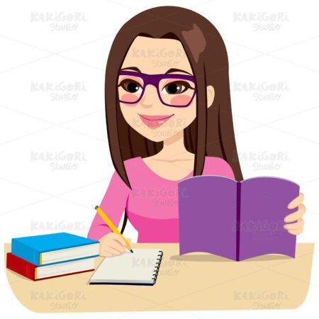 Girl Studying Taking Notes Clipart Vector Illustration 02879