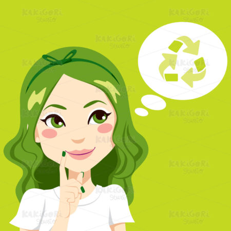 Girl Thinking Green Clipart Vector Illustration 01103