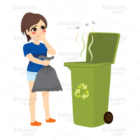 Girl Throwing Stinky Trash Clipart Vector Illustration 04158