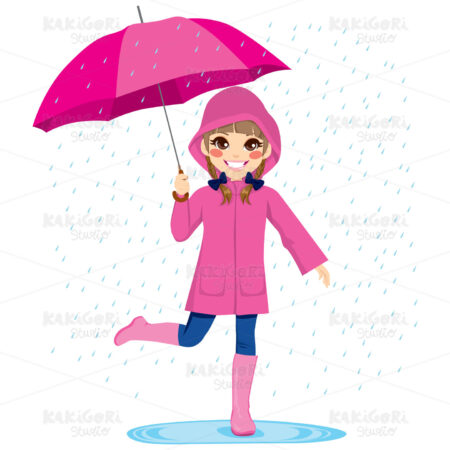 Girl Under The Rain Clipart Vector Illustration 01547