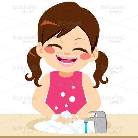 Girl Washing Hands Clipart Vector Illustration 04182