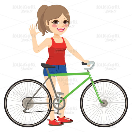Girl With Bike Clipart Vector Illustration 03963