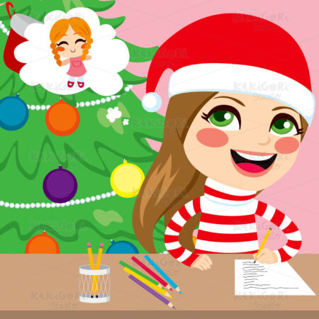 Girl Writing Christmas Letter Clipart Vector Illustration 01753