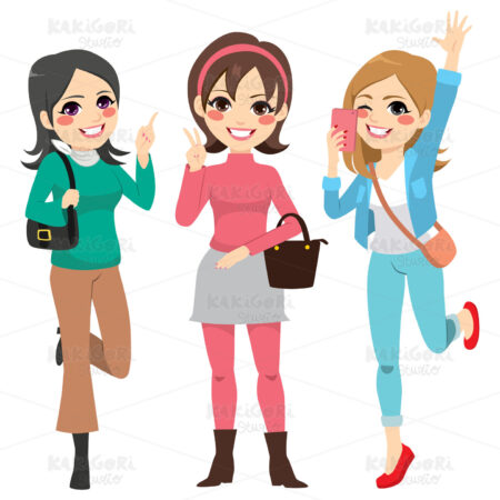 Girls Friends Fun Clipart Vector Illustration 03858
